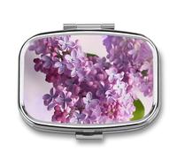 Lilac Flowers Pill Box Elegant Metal Pill Case with 2 Compartments, Slim Portable Medicine Organizer for Purse, Pocket, Travel