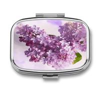 Lilac Flowers Pill Organizer with 2 Compartments Metal Square Pill Case Small Pill Box Portable Medicine Box Slim Travel Pill Container Medicine Organizer for Daily Use
