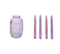 Lilac Glass Bud Vase & Spiral Twisted Lilac Candles Spring Table Bundle