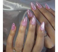 Lilac Glitter False Nails Almond, SXVME Cat Eye Press on Nails Short Almond, Sparkly Shiny Fake Nails, Cute Bling Medium Stick on Nails for Women Party Holiday Wear, 30 Pcs