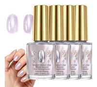 Lilac Glossy Mirror Nail Strengthener, Glazed Donut Aurora Nail Polish, Iridescent Chrome Shift Glossy Shine, Chip Resistant Quick Dry Non Gel Lacquer, Nude Home Manicure (4PCS)