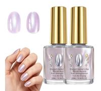 Lilac Glossy Mirror Nail Strengthener, Glazed Donut Aurora Nail Polish, Iridescent Chrome Shift Glossy Shine, Chip Resistant Quick Dry Non Gel Lacquer, Nude Home Manicure (2PCS)