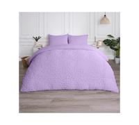 (Lilac, King) OHS Quilted Seersucker Duvet Set Geo Filled Plush Plump Warm Soft Cosy Duvet Cover With Pillowcase Bedding Set Single Double King Super King