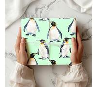 Lilac Penguin Gift Wrap - Cute Watercolour Penguin Wrapping Paper for Birthdays, Holidays or Baby Showers - Arctic Animal Design - W77 (Mint, Medium Sheet - 42 x 58cm / 15.7" x 22.8" inches)