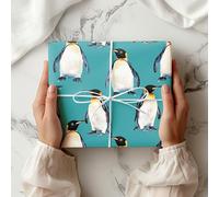 Lilac Penguin Gift Wrap - Cute Watercolour Penguin Wrapping Paper for Birthdays, Holidays or Baby Showers - Arctic Animal Design - W77 (Teal, Medium Sheet - 42 x 58cm / 15.7" x 22.8" inches)