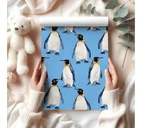 Lilac Penguin Gift Wrap - Cute Watercolour Penguin Wrapping Paper for Birthdays, Holidays or Baby Showers - Arctic Animal Design - W77 (Cornblue, Large Sheet - 58 x 85cm / 22.8" x 33.4" inches)