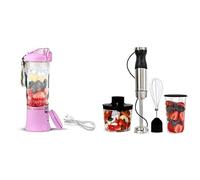 Lilac Portable 600mL Cordless Blender for Smoothies,Shakes Type-C USB Rechargeable Mini Blender+Immersion Hand Blender Variable Speed Blender Handheld Blending Stick Food Chopper Whisk 700mL Beaker