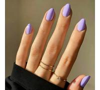 Lilac Press on Nails Short Oval, SXVME Solid Color Acrylic Fake Nail Short Round, Light Purple False Nail Press ons Handmade of Gel, Natural Full Cover Glue on Nails For Women Daily Wear 24Pcs