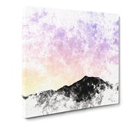 Lilac Sky Above the Mountain Watercolour Canvas Print | Gallery Wrapped 30mm Frame Wall Art | 14x14 inches | Ready to Hang | Modern Landscape Picture | Living Room Bedroom Lounge Office
