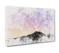 Lilac Sky Above the Mountain Watercolour Canvas Print | Gallery Wrapped 30mm Frame Wall Art | 30x20 inches | Ready to Hang | Modern Landscape Picture | Living Room Bedroom Lounge Office