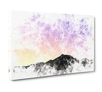 Lilac Sky Above The Mountain Watercolour Canvas Print | Gallery Wrapped 30mm Frame Wall Art | 30x20 inches | Ready to Hang | Modern Landscape Picture | Living Room Bedroom Lounge Office