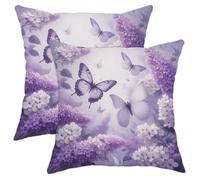 Lilac Zippered Throw Pillow Covers Hydrangea Floral Butterfly Dreamy Romance Cottagecore Country Violet Pink Velvet Decor Washable Cozys Sofa Home Office Living Room Square Pillow Covers 18x18inch