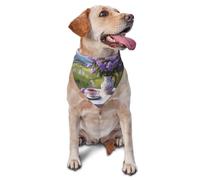 Lilacs Teapot Scenic Painting Print Dog Bandana Scarf Adjustable Triangle Pet Bib Cat Kerchief Washable Puppy Neckerchief for Birthday Holiday Party
