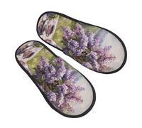 Lilacs Teapot Scenic Painting Slippers for Women Men, Warm Fuzzy Warm Women's Slippers House Shoes Bedroom Slippers, Fuzzy Slippers Winter House Indoor Shoes Aesthetic Dorm Slippers