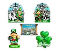 LILAJ Ireland Fridge Magnets (Set of 5) Hand-Painted Irish Souvenir Resin Magnets - Leprechaun, Shamrock leaf clover, Sheep, Pot of Gold, Ha’penny Bridge, Dublin Castle St. Patrick Decorative Gifts