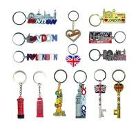 LILAJ Pack - 12 London Souvenir Memorabilia Keyrings Iconic UK Travel Gift Set British Landmark Keychains with Big Ben, Red Bus, Telephone Booth Metal Collectable Keepsake for Tourists and Collectors