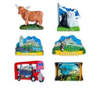 LILAJ Scotland Fridge Magnets - Set of 6 Resin Souvenirs Featuring Edinburgh Castle, Saltire Flag, Red Bus, Highland Cow, Heilan’ Coo Bag piper, Scottie & Westie Dogs - Scottish Gift Set