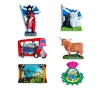 LILAJ Scottish Fridge Magnets Resin Souvenirs Featuring Edinburgh Castle, Saltire Flag, Thistle, Bagpiper, Highland Cow (Heilan’ Coo), Scottie & Westie Dogs - Scotland Gift Set - 6