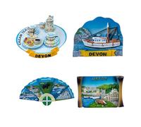 LILAJ Set of 4 Devon 3D Resin Fridge Magnets UK Souvenir Gift Pack Featuring Cream Tea, Paignton, Dartmoor Pony, Exeter, Coastal Landmarks Decorative Kitchen Magnet Set for Fridge or Magnetic Surfaces