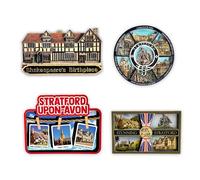 LILAJ Stratford-upon-Avon Resin & Wood 3D Fridge Magnets Set of 4 Souvenirs Featuring Shakespeare's Birthplace, Anne Hathaway’s Cottage, Trinity Church & Stunning Stratford UK tourists and collectors