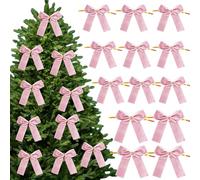 Lilalemon 12pcs Pink Velvet Bows with Twist Ties,Christmas Decorative Bows for Christmas Tree Decorations,Decorative Xmas Decor Wreath Ornament