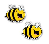 LilaLemon 2 PCS Happy Bee Collection，Exclusive Large Vinyl Sticker Decals for Luggage, Car Bumpers and Laptops，Durable and Weatherproof Gloss Finish Happy Bee Collection with Removable Adhesive