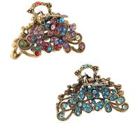 LilaLemon 2 PCS Vintage Hair Claw Clips,Shiny Rhinestone Claw Clip,Hollow Retro Flower Claw Clips,Metal Antique Silver Plated Hair Clips,Non Slip Hair Jaw Clips for Women Girls