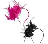 LilaLemon 2Pcs Ladies Fascinator Wedding Hat,Headdress Feather Mesh Hair Accessories Women, Retro Faux Flowers Head Flowers Girls,Flower Mesh Ribbons Feathers On A Headband Wedding Prom
