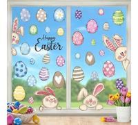 LilaLemon 36PCS Easter Window Cling, 6 Sheets Easter Bunny Window Stickers with Rabbit, Eggs, Carrot, Egg Basket, Flower Wreath, Flower, Butterfly for Easter Decoration