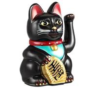 LilaLemon 4.5" Waving Moving Arm Gold Lucky Cat,Chinese Oriental Fortune Money Decoration, Maneki Neko Feng Shui Gift Home Office Decor Black
