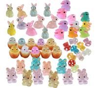 LilaLemon 50pcs Easter Mini Resin Animals Ornaments Kit,Colorful Tiny Cute Easter Bunny Chicks for Easter Home Decor Dollhouse,Glow in The Dark