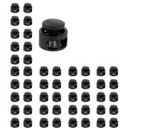 LilaLemon 50Pcs Shoe Lace Tie Locks, Plastic Cord Locks Double Hole Drawstring Stopper Fastener Black Spring Cord Lock for Shoelaces Drawstrings Paracord Clothing Bags Sweatpants Hats