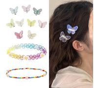 LilaLemon 9pcs Glitter Small Butterfly Hair Claw Clips with 2pcs Choker, 90s Mini Sparkly Hair Accessories, Colorful Tiny Clips for Girls and Women