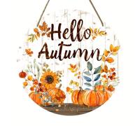 LilaLemon HelloAutumn Decorations, Wooden Hanging Signs with Printed Leaves, Sunflowers and Pumpkins, for Thanksgiving Day