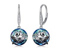 LILALO Nightmare Earring Jack Skellington Earrings Sterling Silver Crystal Jack and Sally Zero Earrings Jack Skellington Jewelry for Women Jack and Sally Drop Earring Skull Earrings Nightmare Earring