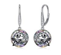 LILALO Nightmare Earring Jack Skellington Earrings Sterling Silver Crystal Jack and Sally Zero Earrings Jack Skellington Jewelry for Women Jack and Sally Drop Earring Skull Earrings Nightmare Earring