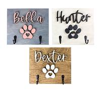 Lilancer Dog Lead Holder for Wall Personalised| Dog Hooks Custom Name Breed Decorative for Wall Cute Housewarming Gifts for Dog Owner (Style 3 - Dog paw Print,5.7x9 in)