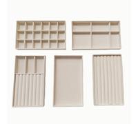 Lilanjumo 5 Pack Jewellery Organiser Tray for Drawers, Stackable Velvet Jewellery Trays, Adjustable Inserts Wardrobe Dividers Velvet Liner Earring Organiser for Women Girls, Beige