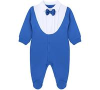 Lilax Baby Boy Gentleman Footie Christmas Stylish Tuxedo Outfit with Bow Tie (0-3 Months, Royal Blue)