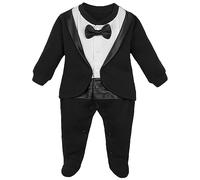 Lilax Baby Boy Gentleman Tuxedo Footie Christmas Holiday Outfit with Bow Tie (6 Months, Black)