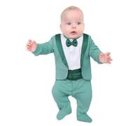 Lilax Baby Boy Gentleman Tuxedo Footie Christmas Holiday Outfit with Bow Tie, Seafoam, 3 Months