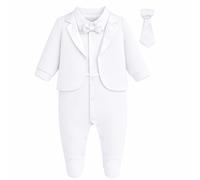 Lilax Baby Boy Gentleman Tuxedo Footie One-piece Outfit with Bow Tie (White, 9 Months)