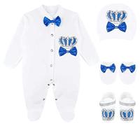 Lilax Baby Boy Jewels Crown Layette 4 Piece Gift Set 0-3 Months Royal Blue