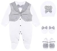 Lilax Baby Boy Jewels Crown Tuxedo Outfit Layette 5 Piece Gift Set 0-3 Months Grey