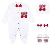 Lilax Baby Boy Newborn Crown Jewels Layette 4 Piece Gift Set, Red, 0-3 Months