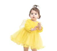 Lilax Baby Girl Butterfly Wing Long Sleeve Tulle Party Princess Dress (18 Months, Yellow)