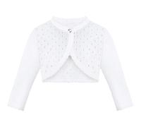 Lilax Baby Girls' Knit Long Sleeve One Button Closure Bolero Shrug, White, 9-12 Months