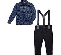 Lilax Boy Gentleman Outfit Tuxedo Dress Shirt Suspender Pant Set (Navy, 7 Years)