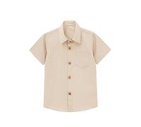 Lilax Boys' Button Down Shirt Solid Short Sleeve Classic Solid Oxford Dress Shirt (Beige, 12 Years)