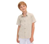 Lilax Boys' Button Down Shirt Solid Short Sleeve Classic Solid Oxford Dress Shirt (Beige, 9 Years)